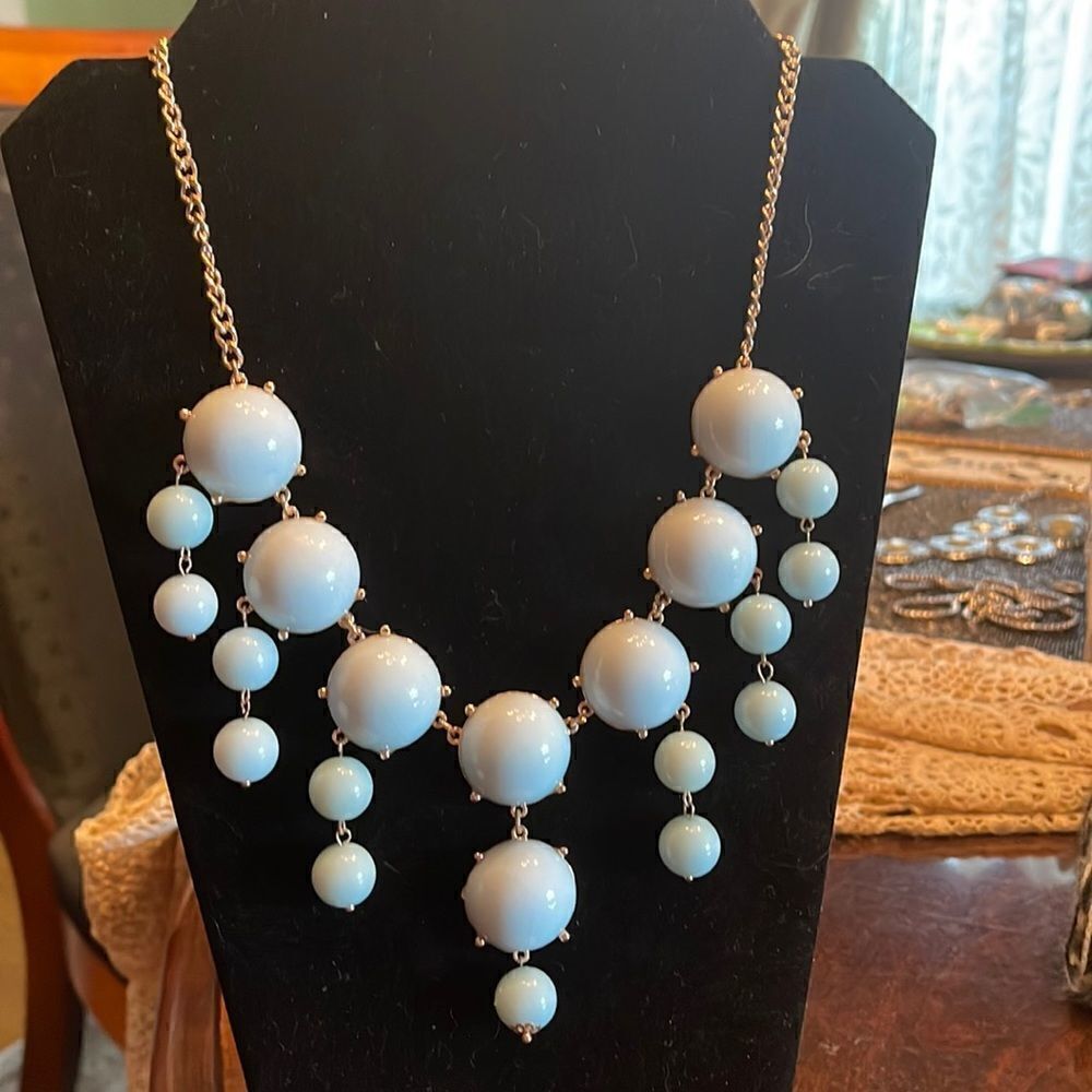 Vintage bib necklace light / pastel / baby blue. Gold tone hardware